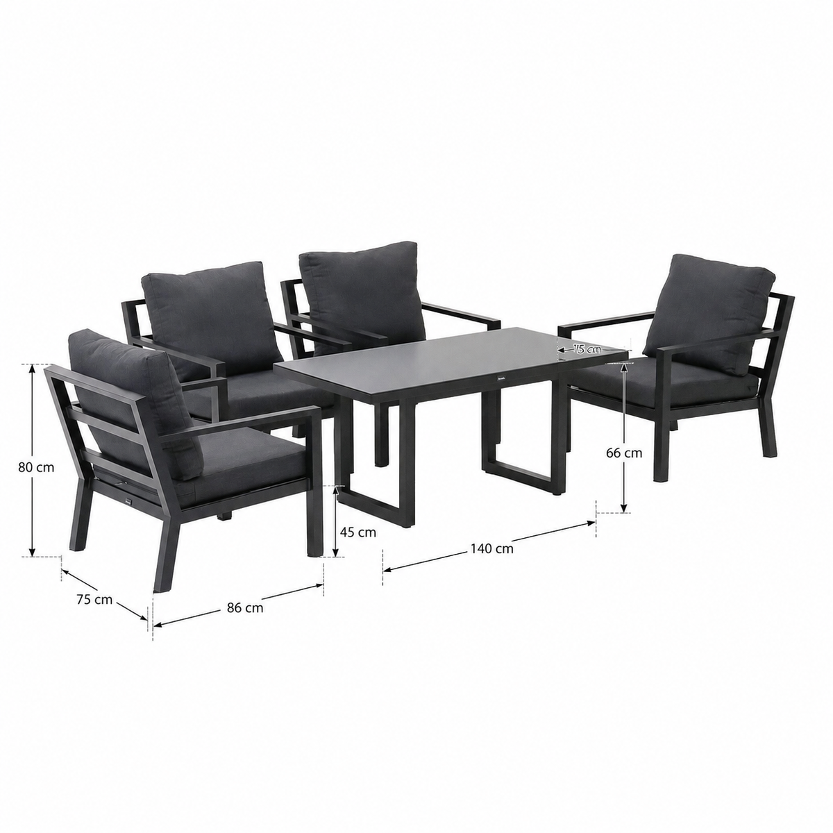 Bank-stoel Dining Loungeset Brozzi - Zwart - 4-zits Bank-stoel Dining Loungeset Brozzi - Zwart - 4-zits