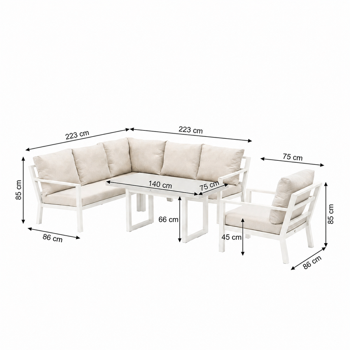 Dining Loungeset Brozzi - Creme - 6-zits Extra Dining Loungeset Brozzi - Creme - 6-zits Extra