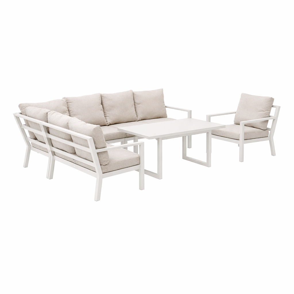Dining Loungeset Brozzi - Creme - 7-zits Schuine Hoek Dining Loungeset Brozzi - Creme - 7-zits Schuine Hoek