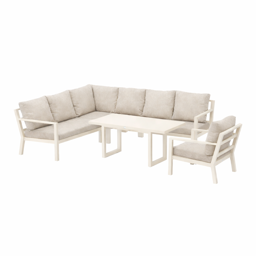 Dining Loungeset Brozzi - Creme - 7-zits Schuine Hoek Dining Loungeset Brozzi - Creme - 7-zits Schuine Hoek
