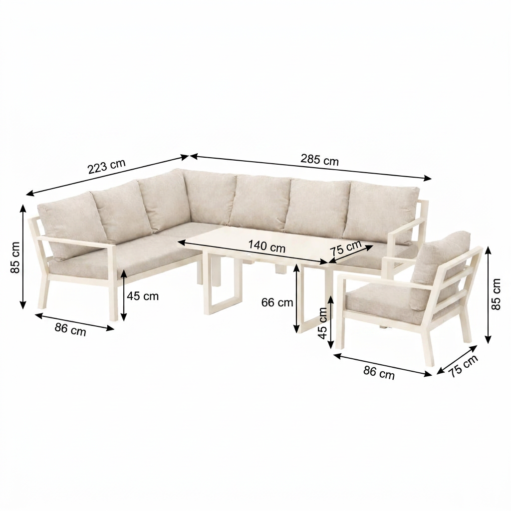 Dining Loungeset Brozzi - Creme - 7-zits Schuine Hoek Dining Loungeset Brozzi - Creme - 7-zits Schuine Hoek