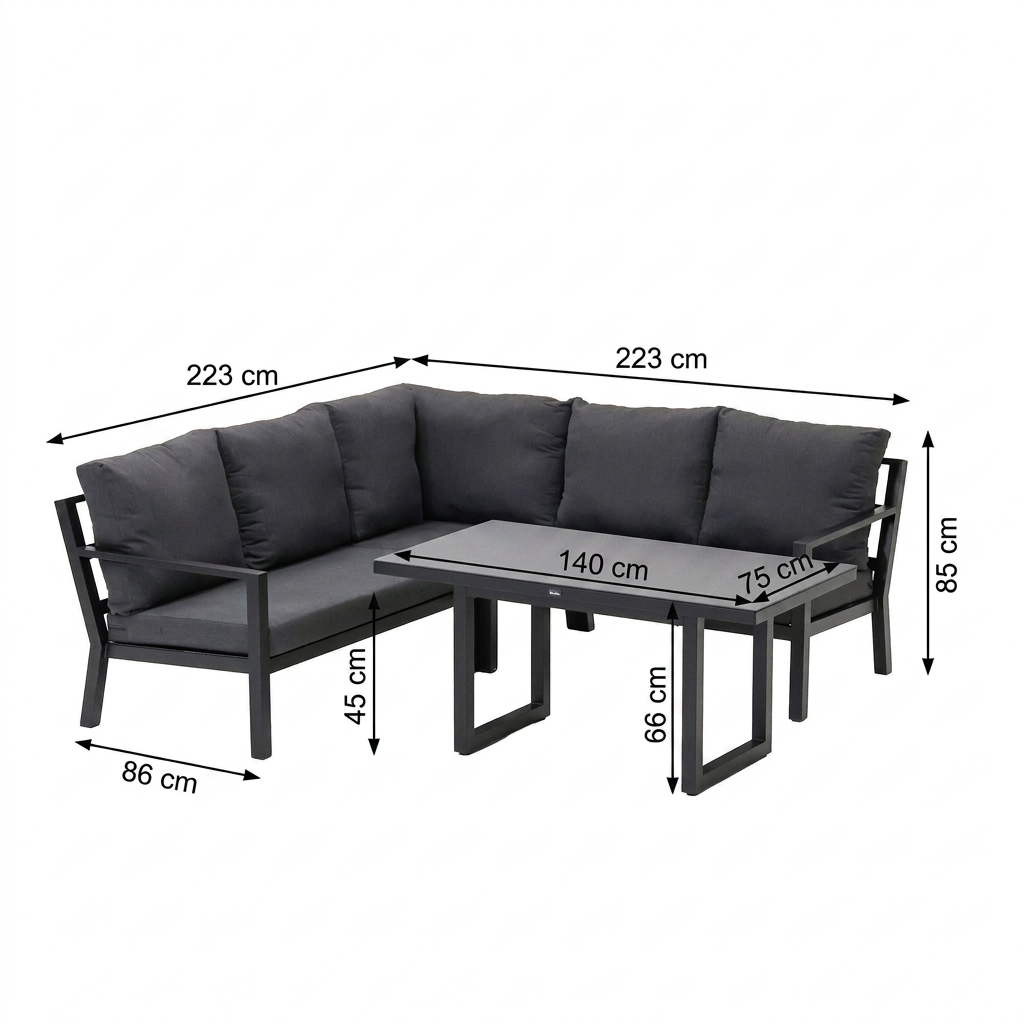 Dining Loungeset Brozzi - Zwart - 5-zits Extra Dining Loungeset Brozzi - Zwart - 5-zits Extra