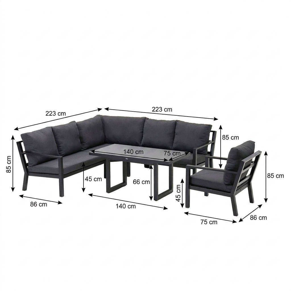 Dining Loungeset Brozzi - Zwart - 6-zits Dining Loungeset Brozzi - Zwart - 6-zits
