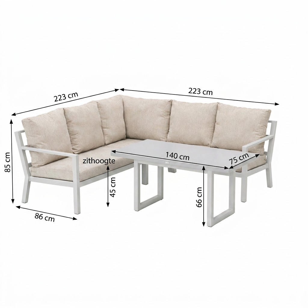 Loungeset Brozzi - Milky Grey - 5-zits Extra Loungeset Brozzi - Milky Grey - 5-zits Extra