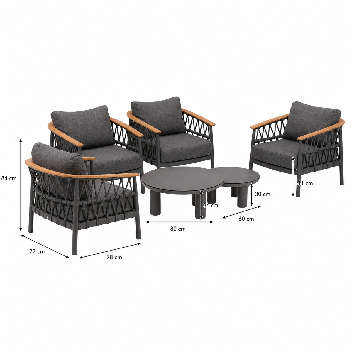 Bank-stoel Loungeset Coltano - Antraciet - 4-zits Bank-stoel Loungeset Coltano - Antraciet - 4-zits