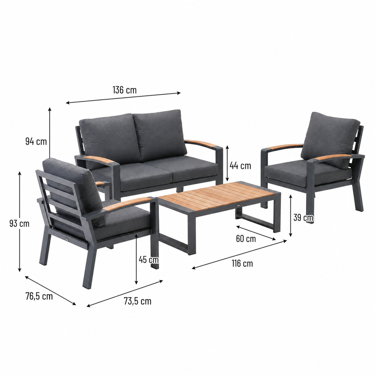 Bank-stoel Loungeset Foxton - Antraciet - 4-zits Bank-stoel Loungeset Foxton - Antraciet - 4-zits
