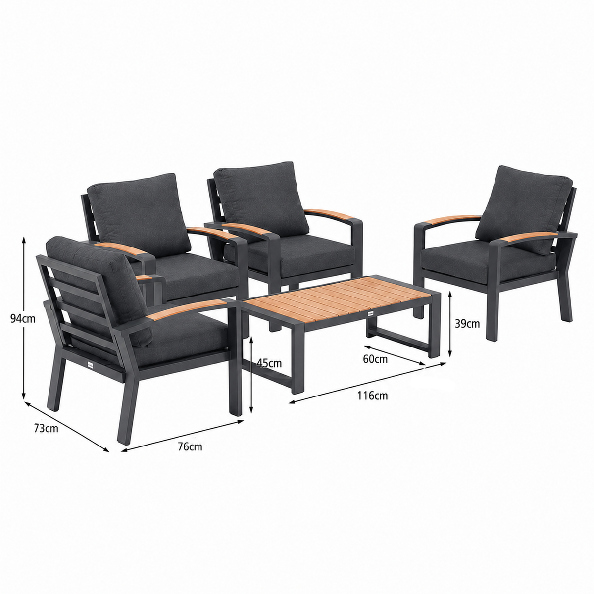 Bank-stoel Loungeset Foxton - Antraciet - 4-zits Extra Bank-stoel Loungeset Foxton - Antraciet - 4-zits Extra