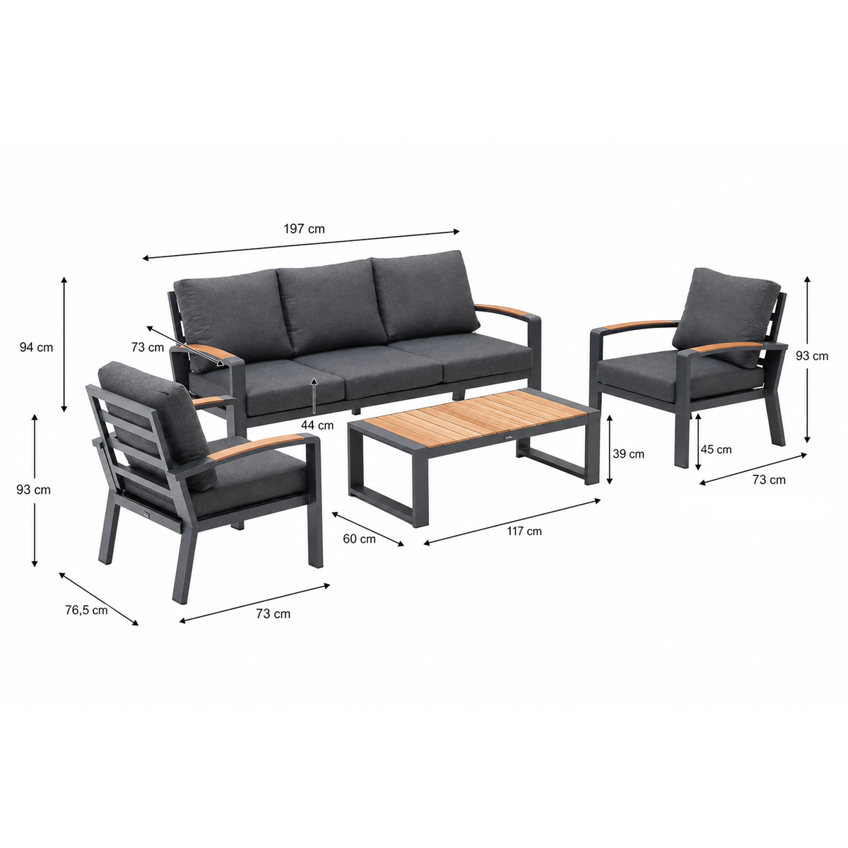 Bank-stoel Loungeset Foxton - Antraciet - 5-zits Bank-stoel Loungeset Foxton - Antraciet - 5-zits