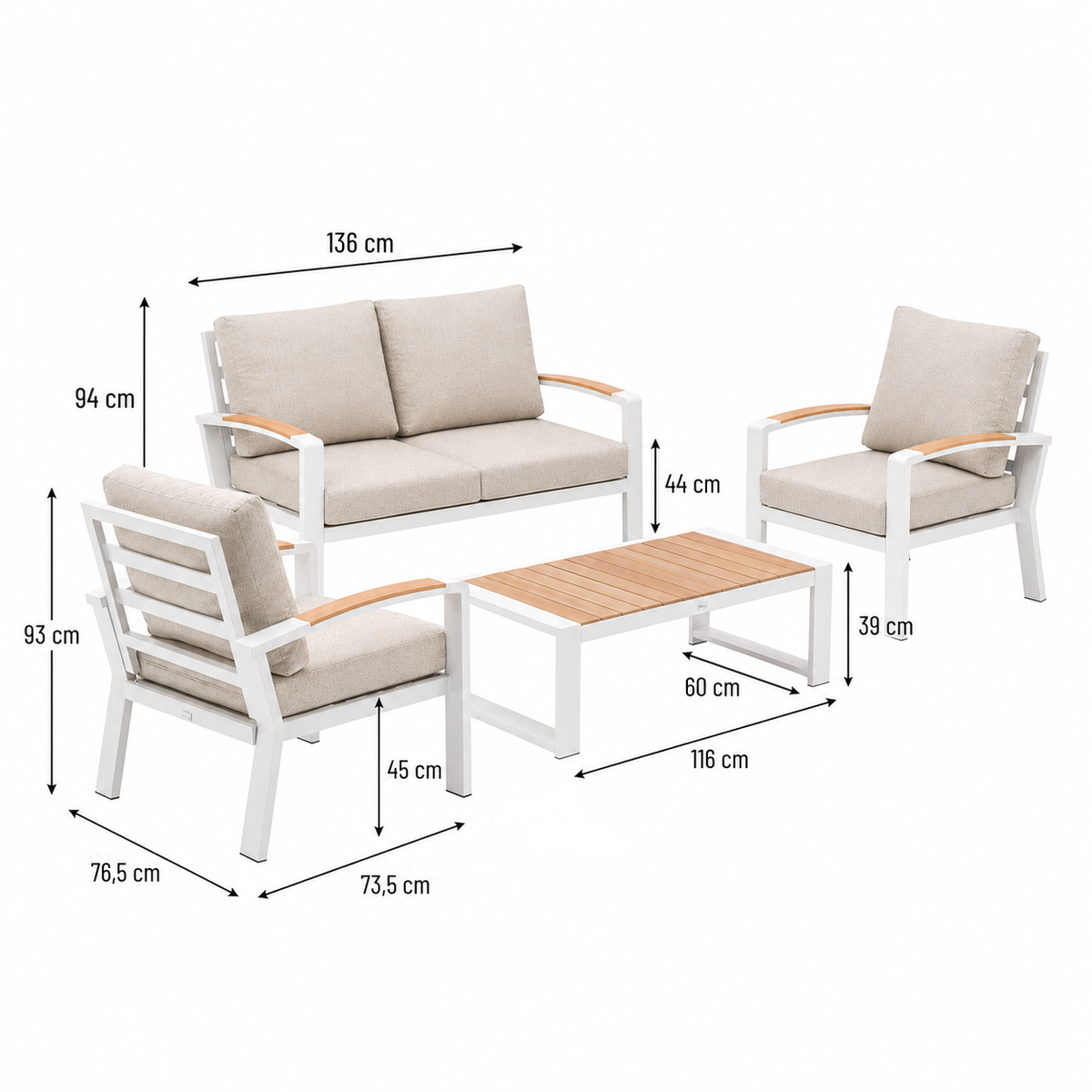 Bank-stoel Loungeset Foxton - Wit - 4-zits Bank-stoel Loungeset Foxton - Wit - 4-zits