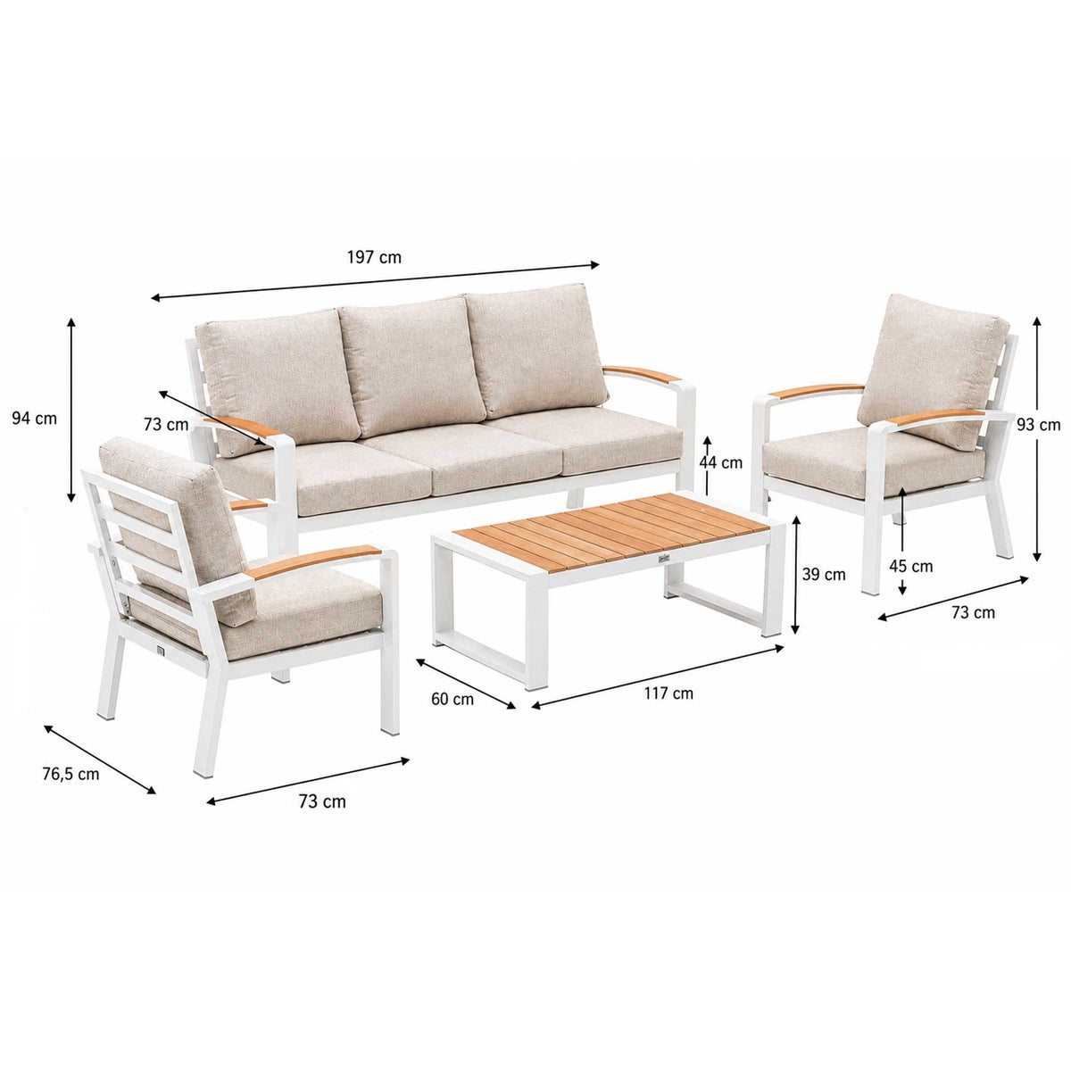 Bank-stoel Loungeset Foxton - Wit - 5-zits Bank-stoel Loungeset Foxton - Wit - 5-zits