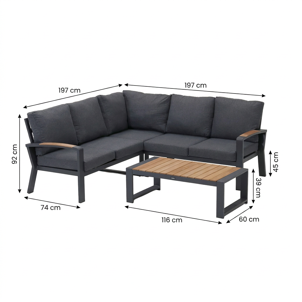 Loungeset Foxton - Antraciet - 5-zits Extra Loungeset Foxton - Antraciet - 5-zits Extra