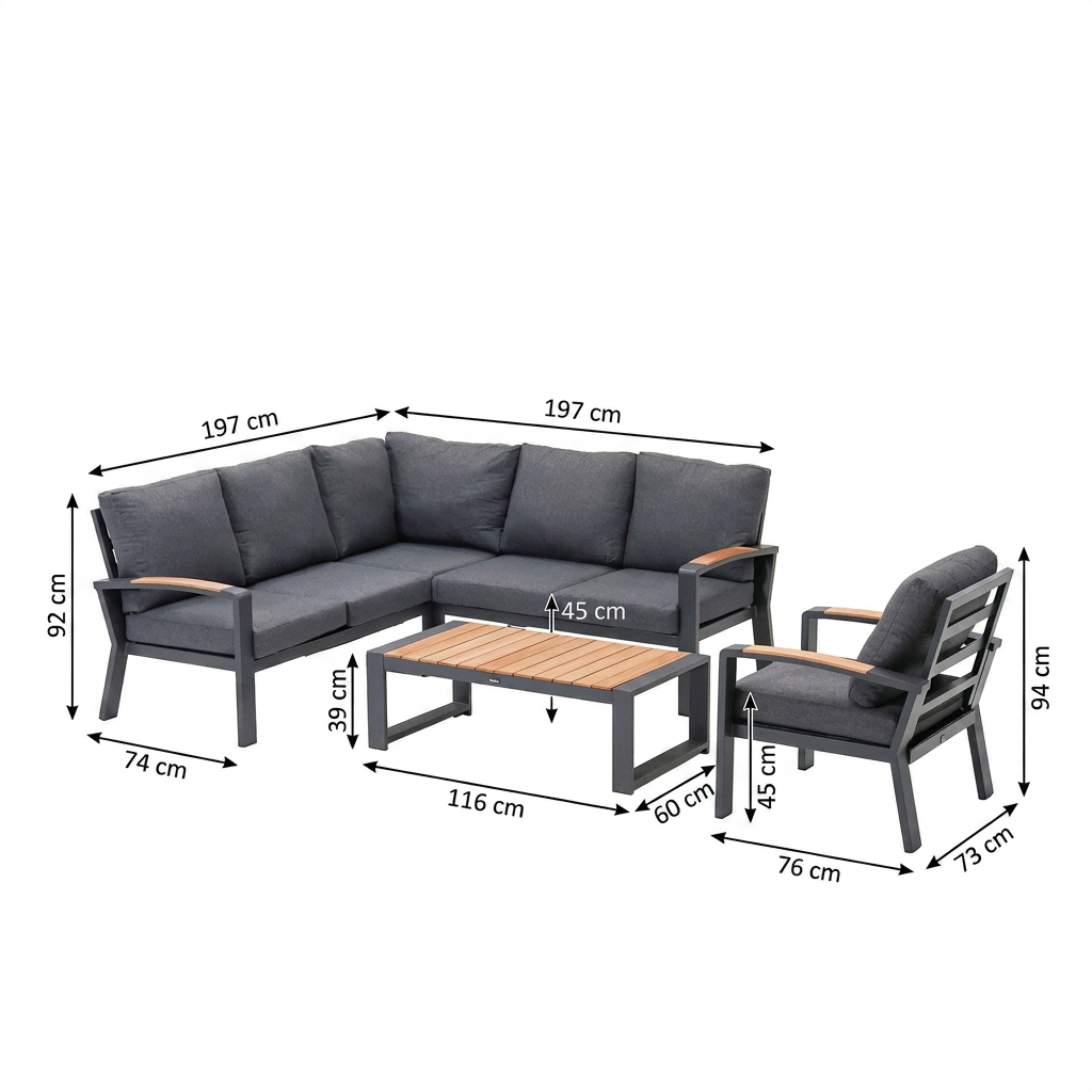 Loungeset Foxton - Antraciet - 6-zits Loungeset Foxton - Antraciet - 6-zits