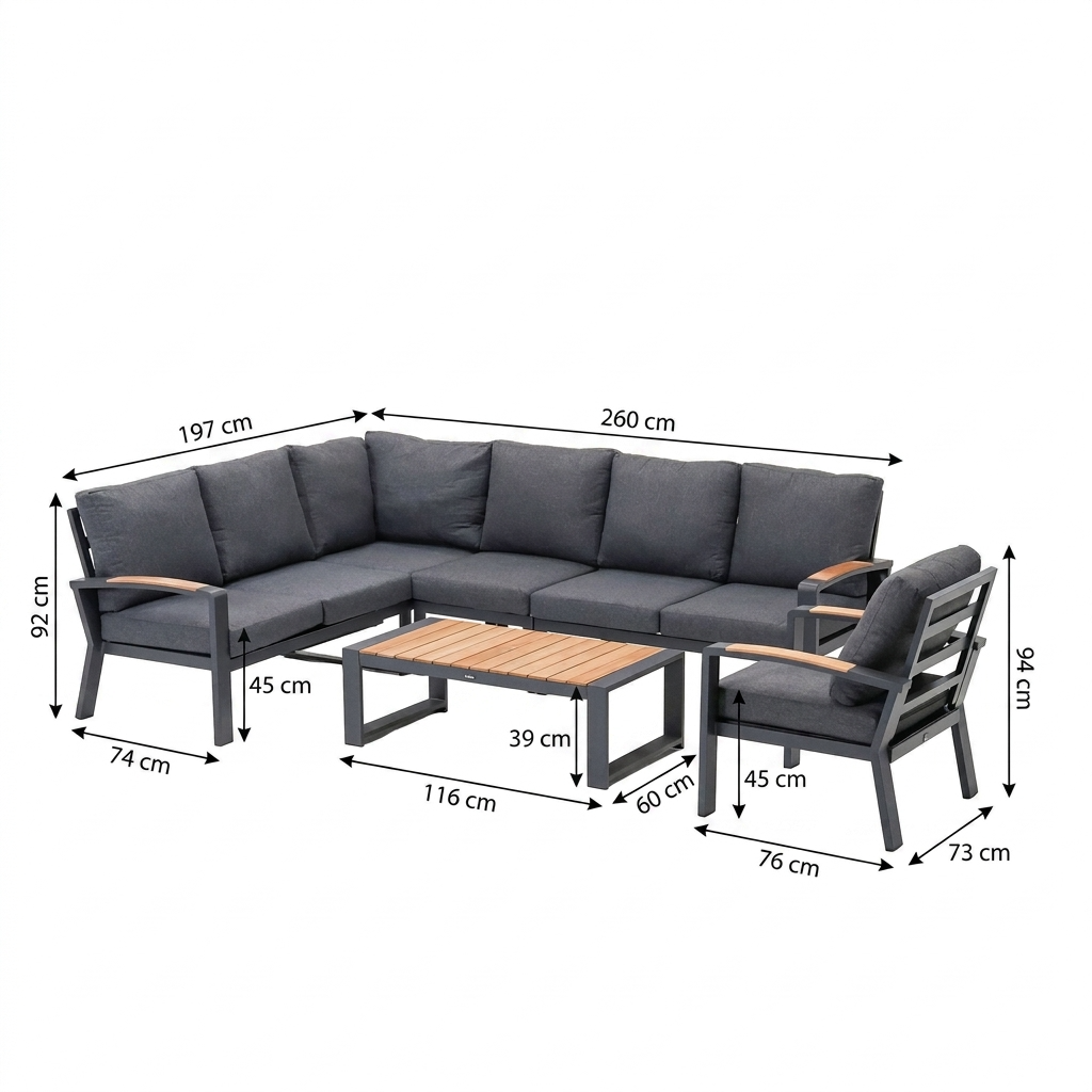 Loungeset Foxton - Antraciet - 7-zits Loungeset Foxton - Antraciet - 7-zits