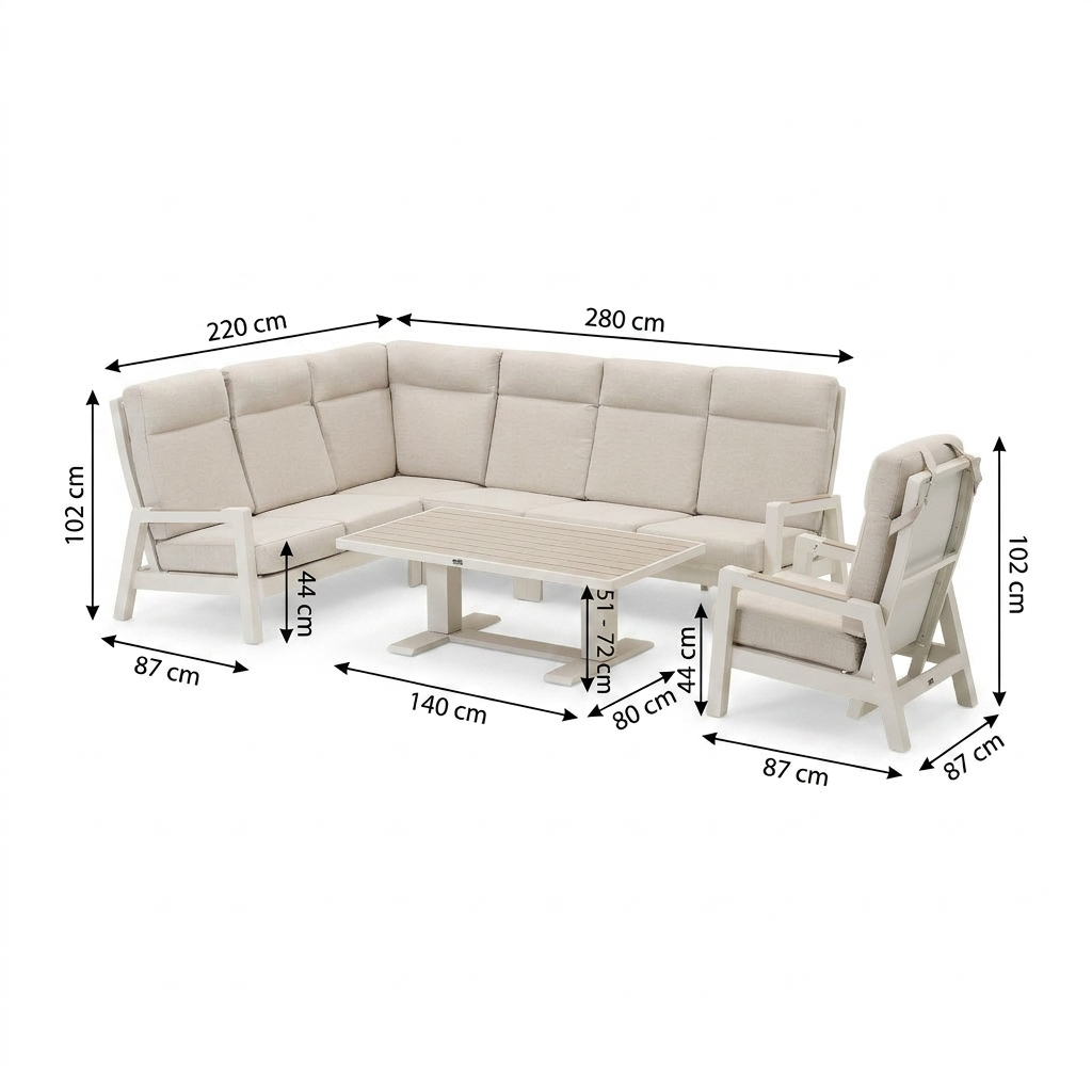 Loungeset Petroza - Crème - 7-zits Loungeset Petroza - Crème - 7-zits