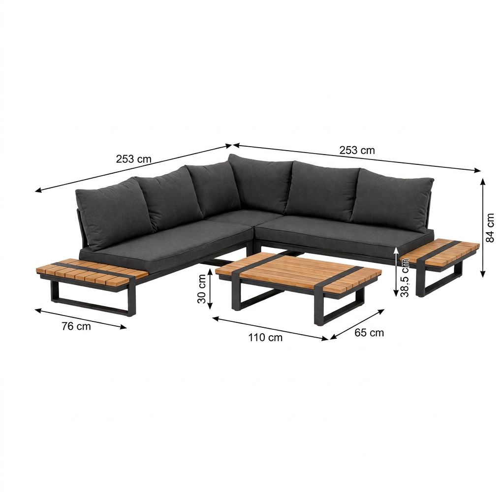 Loungeset Frullo - Antraciet - 5-zits Loungeset Frullo - Antraciet - 5-zits