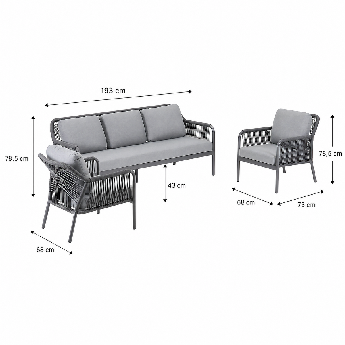 Bank-stoel Loungeset Lenno - Antraciet - 5-zits Bank-stoel Loungeset Lenno - Antraciet - 5-zits