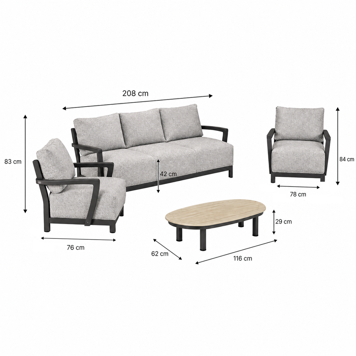 Bank-stoel Loungeset Longham - Antraciet - 5-zits Bank-stoel Loungeset Longham - Antraciet - 5-zits