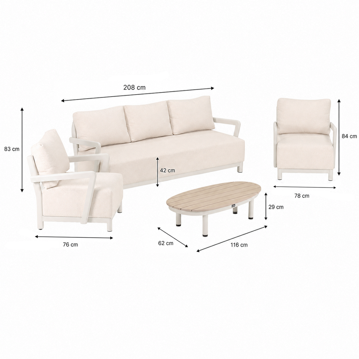 Bank-stoel Loungeset Longham - Crème - 5-zits Bank-stoel Loungeset Longham - Crème - 5-zits