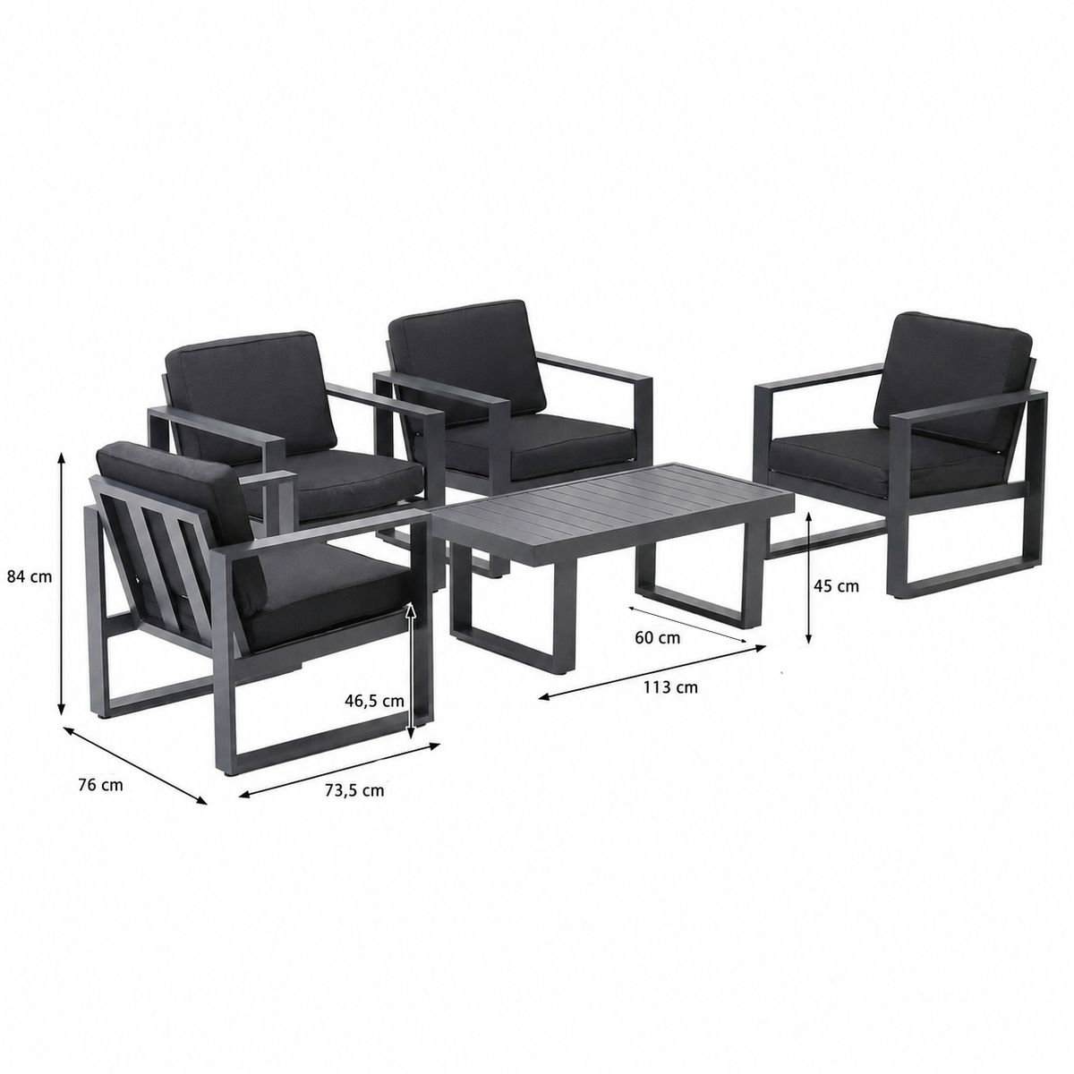 Bank-stoel Loungeset Lucito - Antraciet - 4-zits Bank-stoel Loungeset Lucito - Antraciet - 4-zits