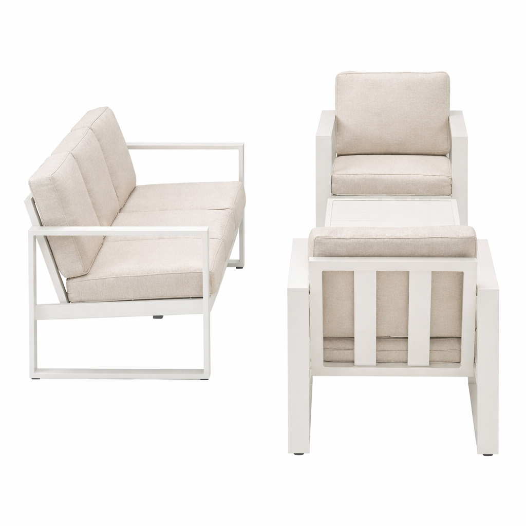 Bank-stoel Loungeset Lucito - Crème - 5-zits Bank-stoel Loungeset Lucito - Crème - 5-zits