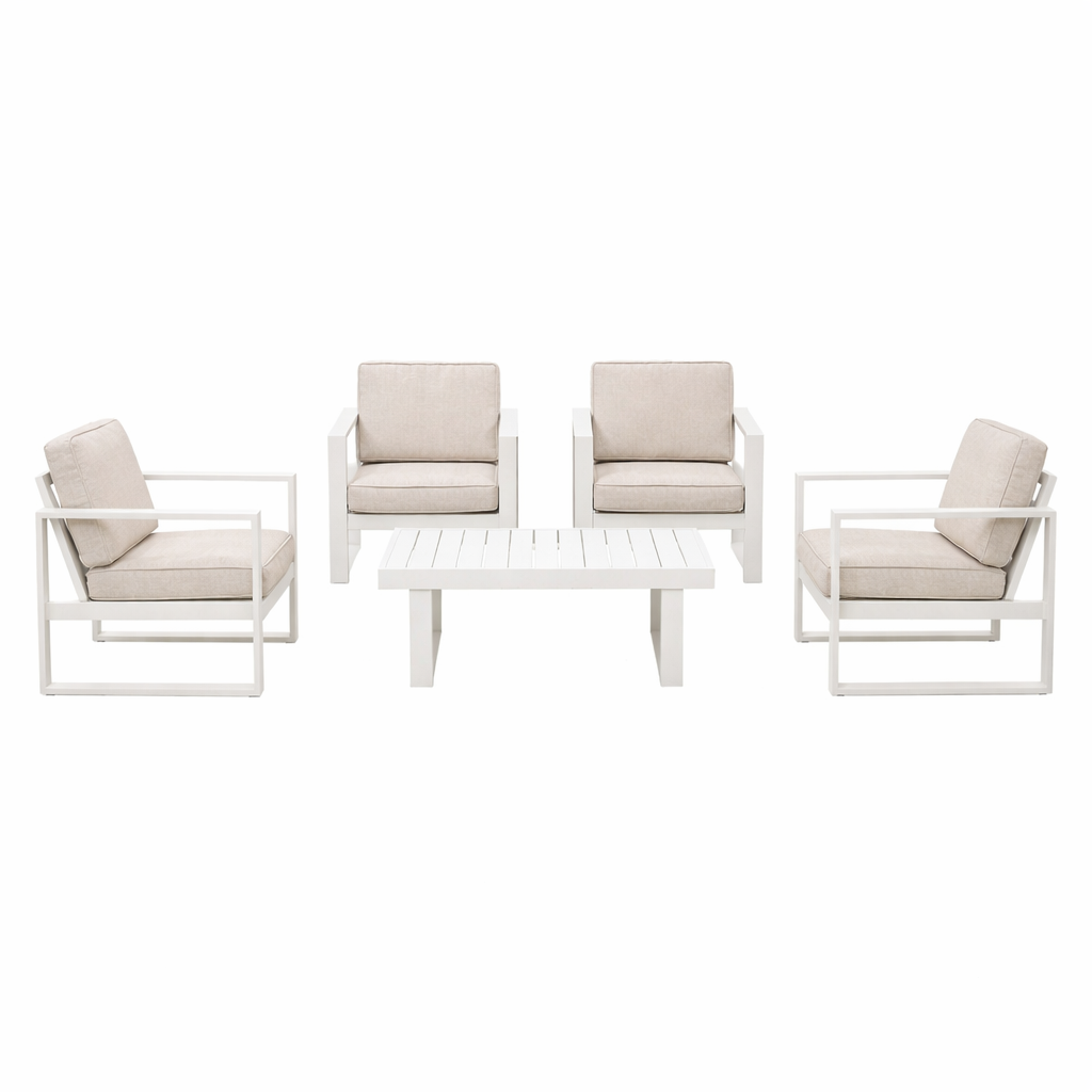 Bank-stoel Loungeset Lucito - Crème - 4-zits Bank-stoel Loungeset Lucito - Crème - 4-zits