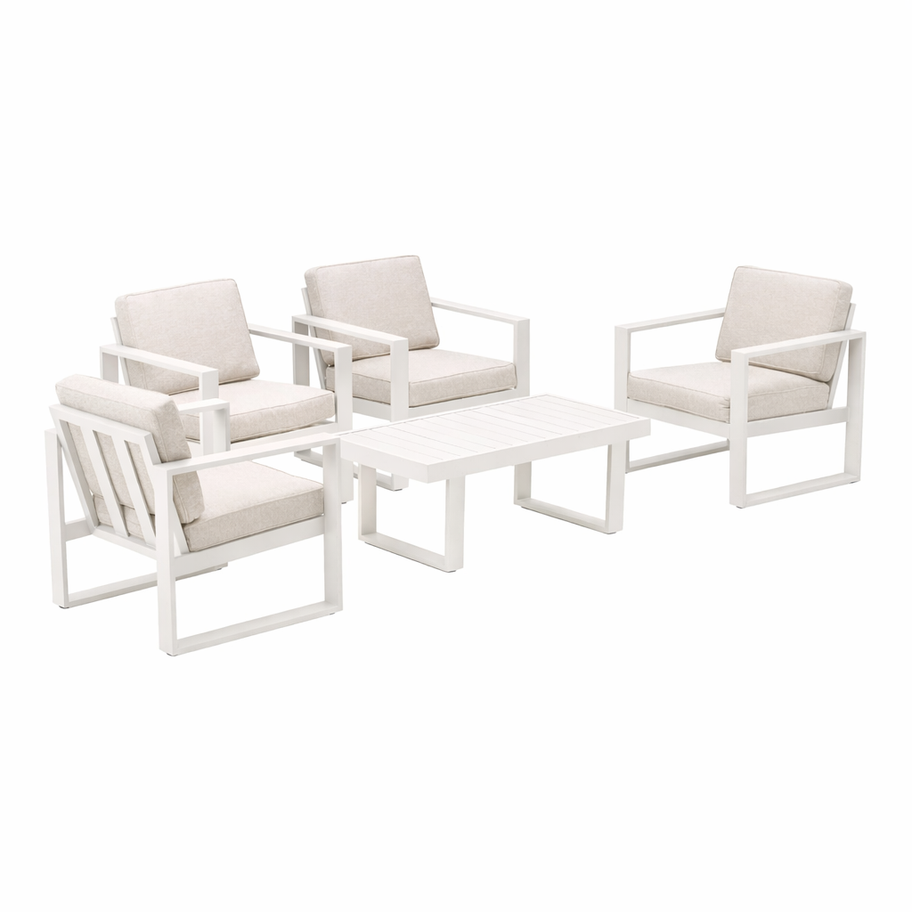 Bank-stoel Loungeset Lucito - Crème - 4-zits Bank-stoel Loungeset Lucito - Crème - 4-zits