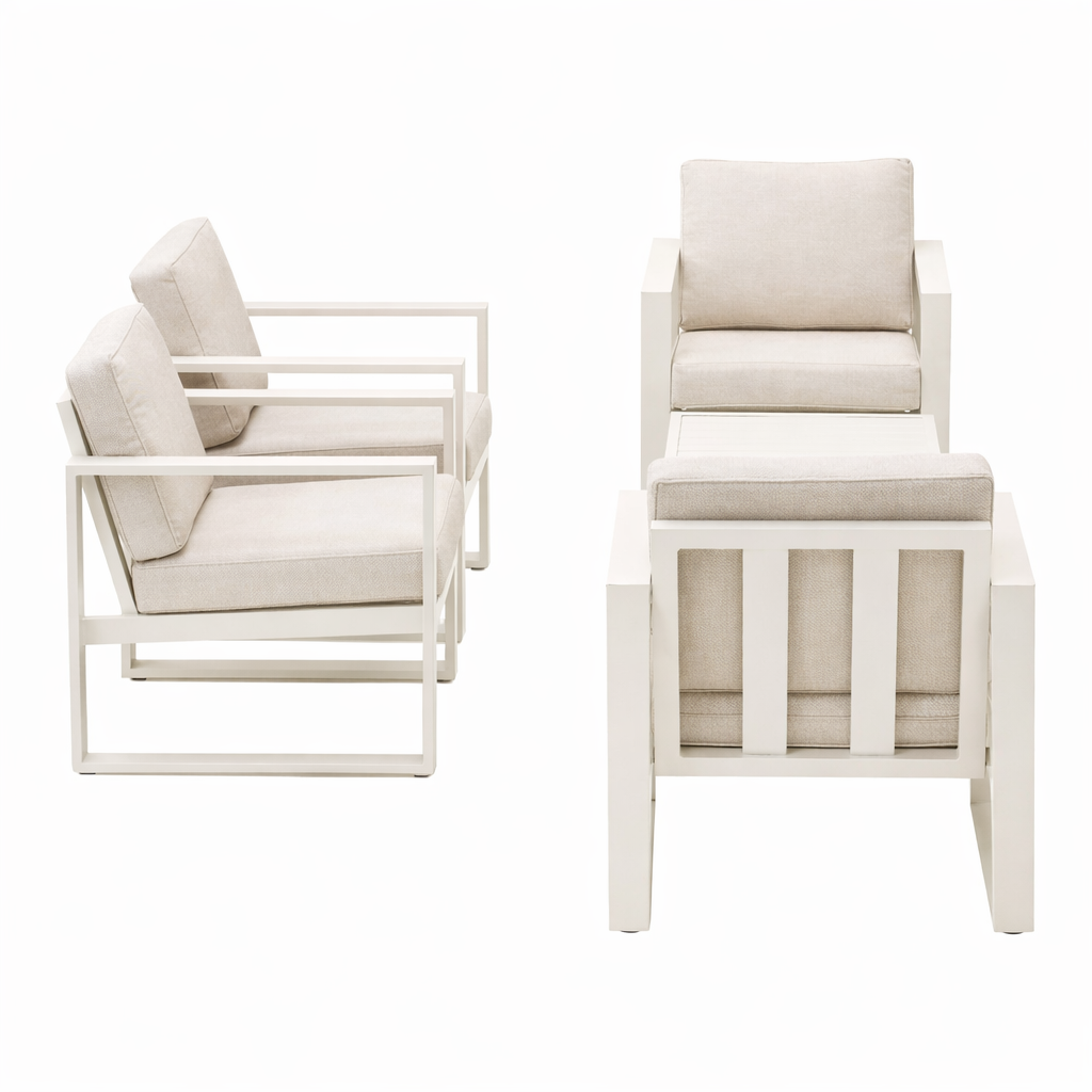 Bank-stoel Loungeset Lucito - Crème - 4-zits Bank-stoel Loungeset Lucito - Crème - 4-zits