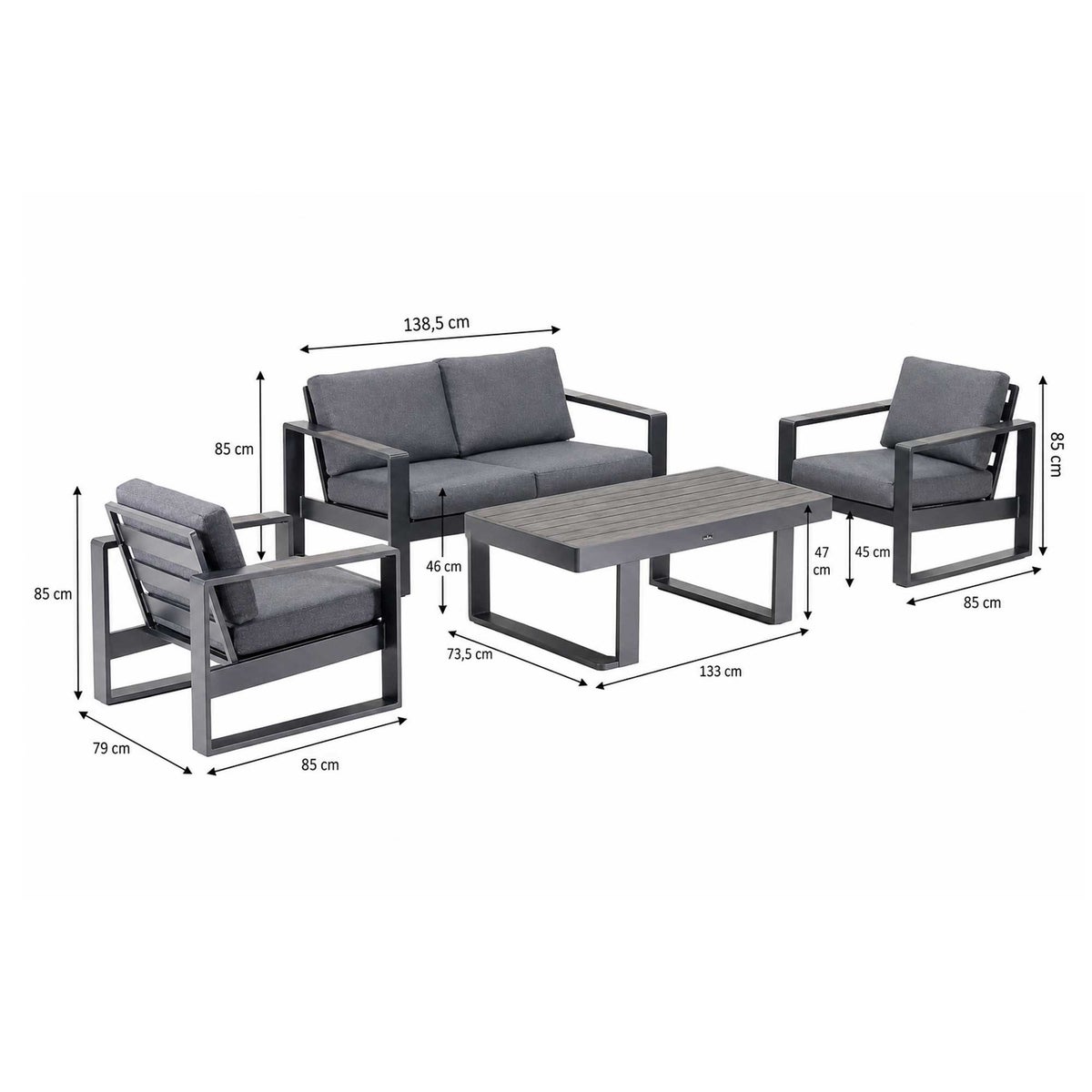 Bank-stoel Loungeset Malviza - Antraciet - 4-zits Bank-stoel Loungeset Malviza - Antraciet - 4-zits