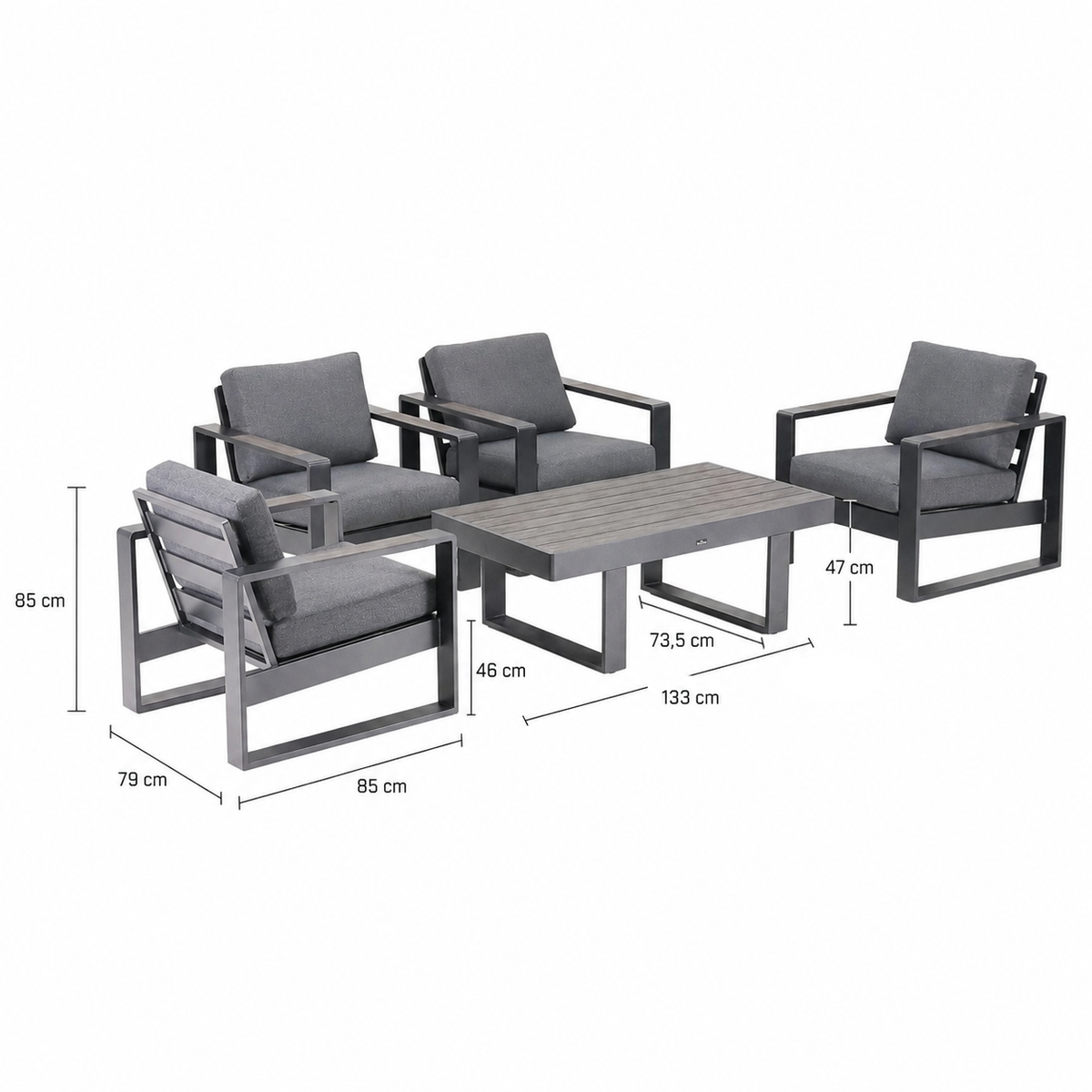 Bank-stoel Loungeset Malviza - Antraciet - 4-zits Extra Bank-stoel Loungeset Malviza - Antraciet - 4-zits Extra