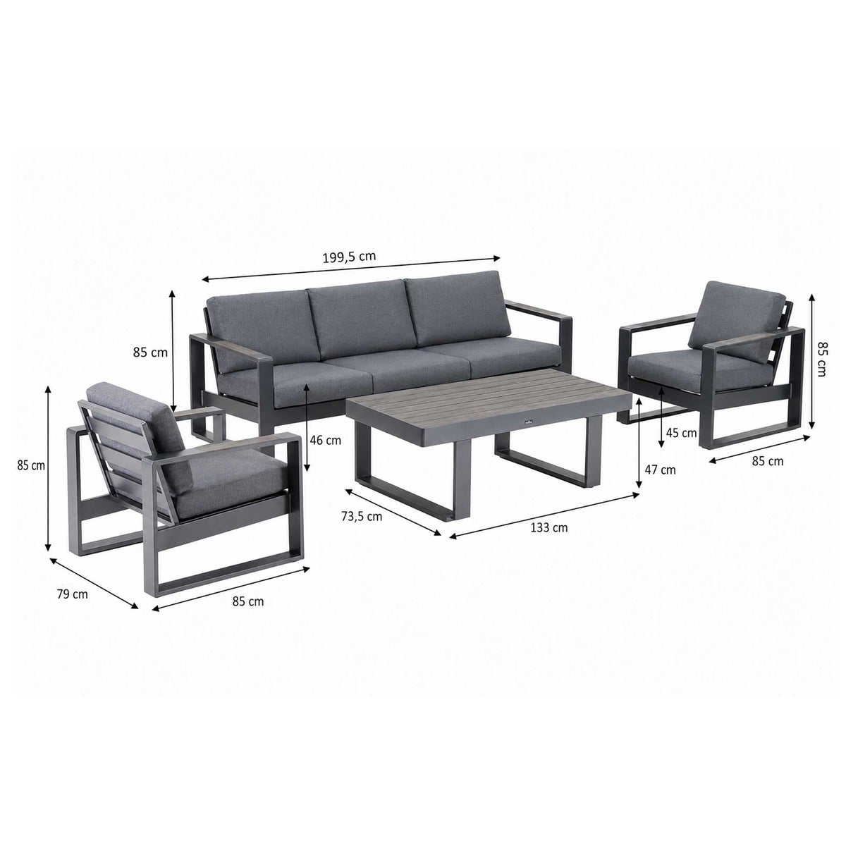 Bank-stoel Loungeset Malviza - Antraciet - 5-zits Bank-stoel Loungeset Malviza - Antraciet - 5-zits