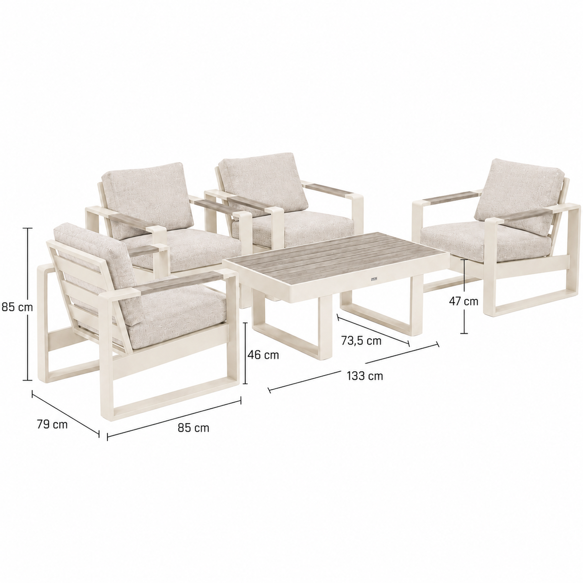 Bank-stoel Loungeset Malviza - Creme - 4-zits Extra Bank-stoel Loungeset Malviza - Creme - 4-zits Extra