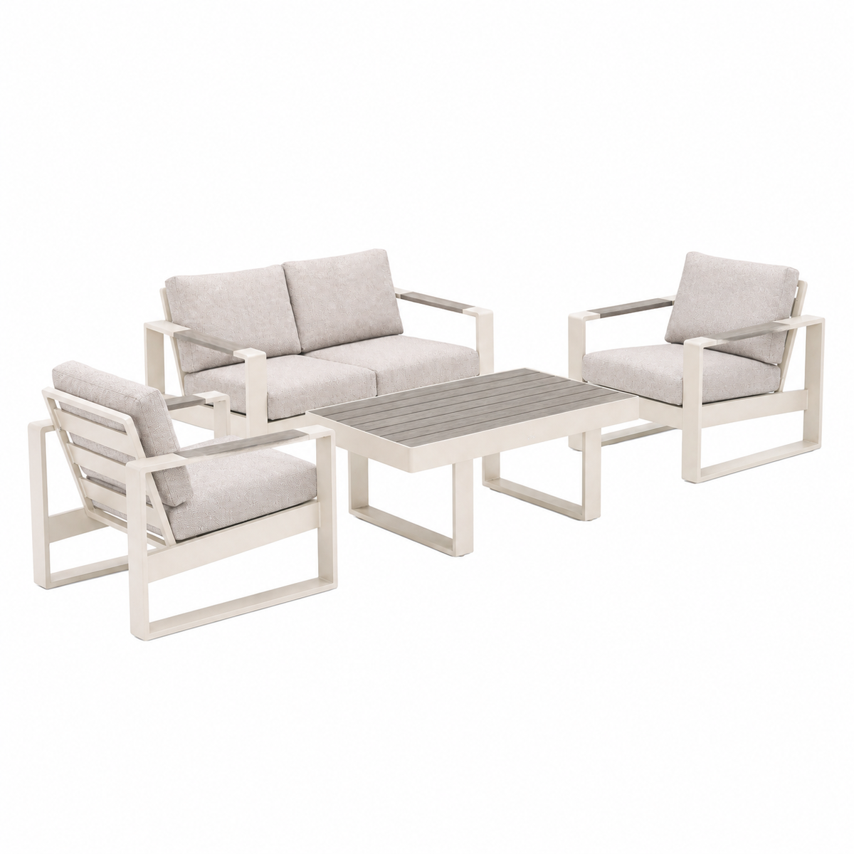 Bank-stoel Loungeset Malviza - Creme - 4-zits Bank-stoel Loungeset Malviza - Creme - 4-zits