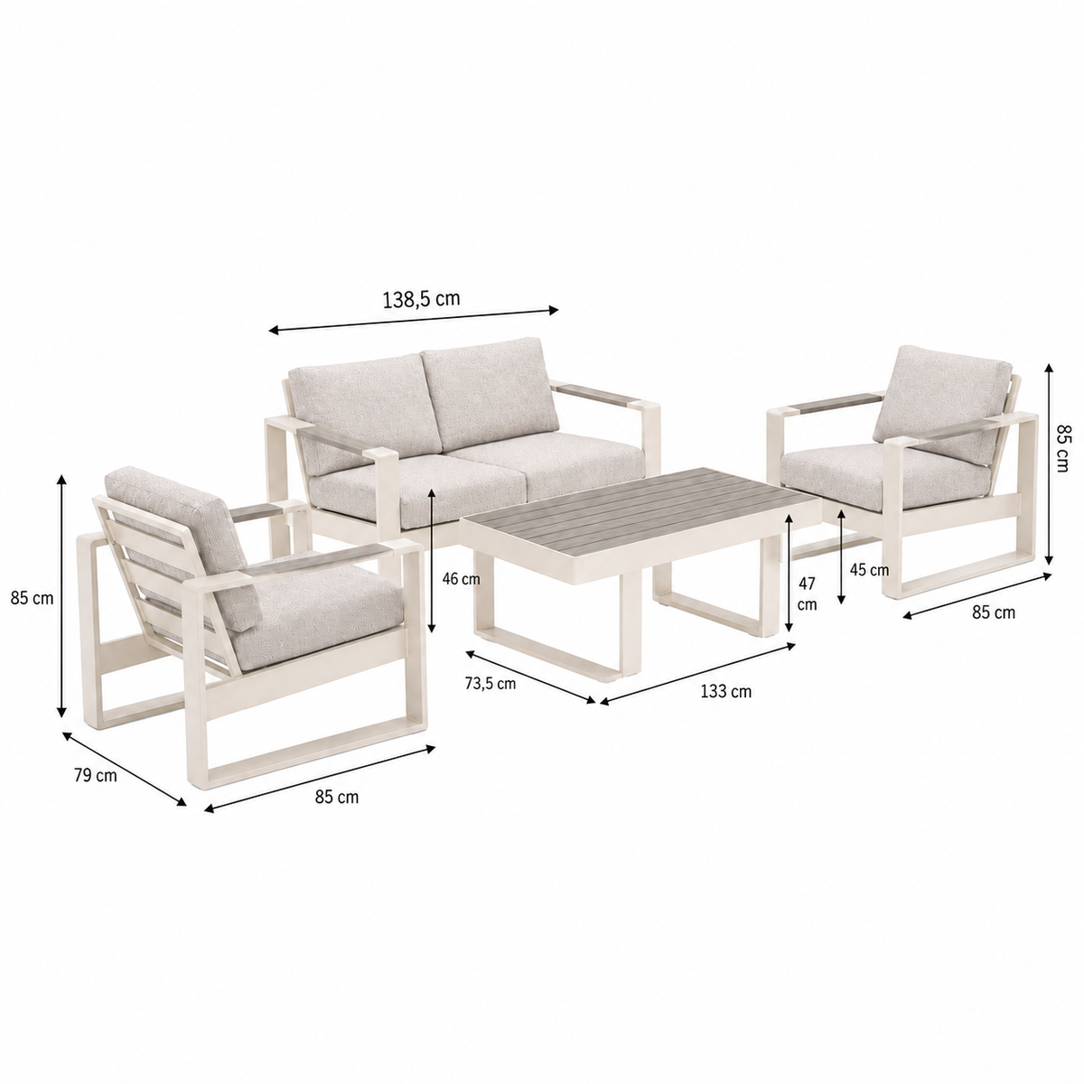 Bank-stoel Loungeset Malviza - Creme - 4-zits Bank-stoel Loungeset Malviza - Creme - 4-zits