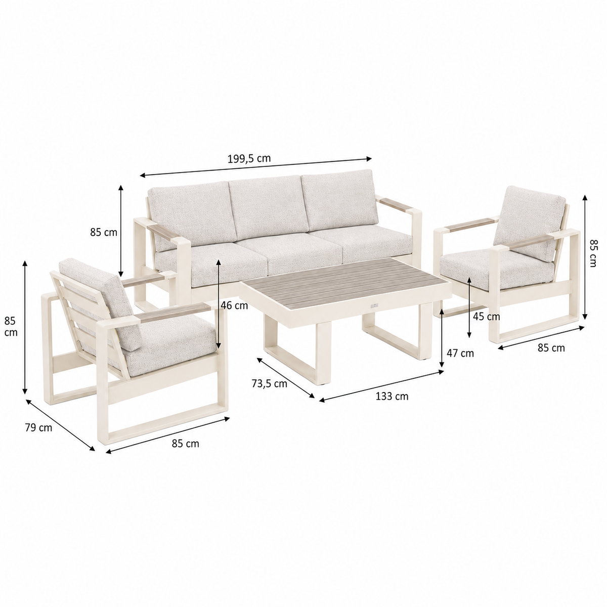 Bank-stoel Loungeset Malviza - Creme - 5-zits Bank-stoel Loungeset Malviza - Creme - 5-zits