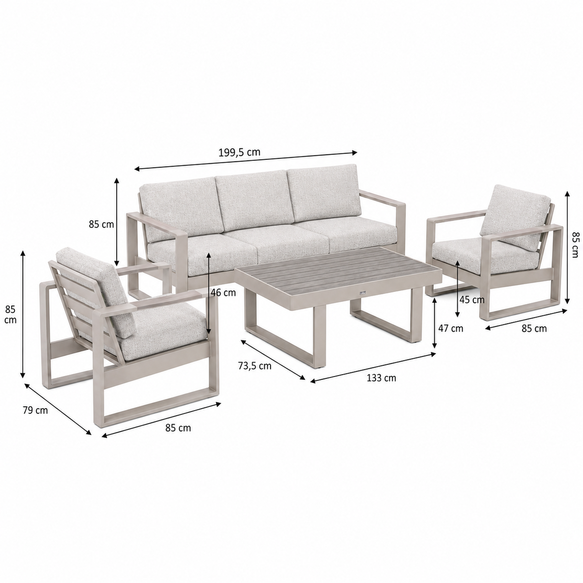Bank-stoel Loungeset Malviza - Latte - 5-zits Bank-stoel Loungeset Malviza - Latte - 5-zits