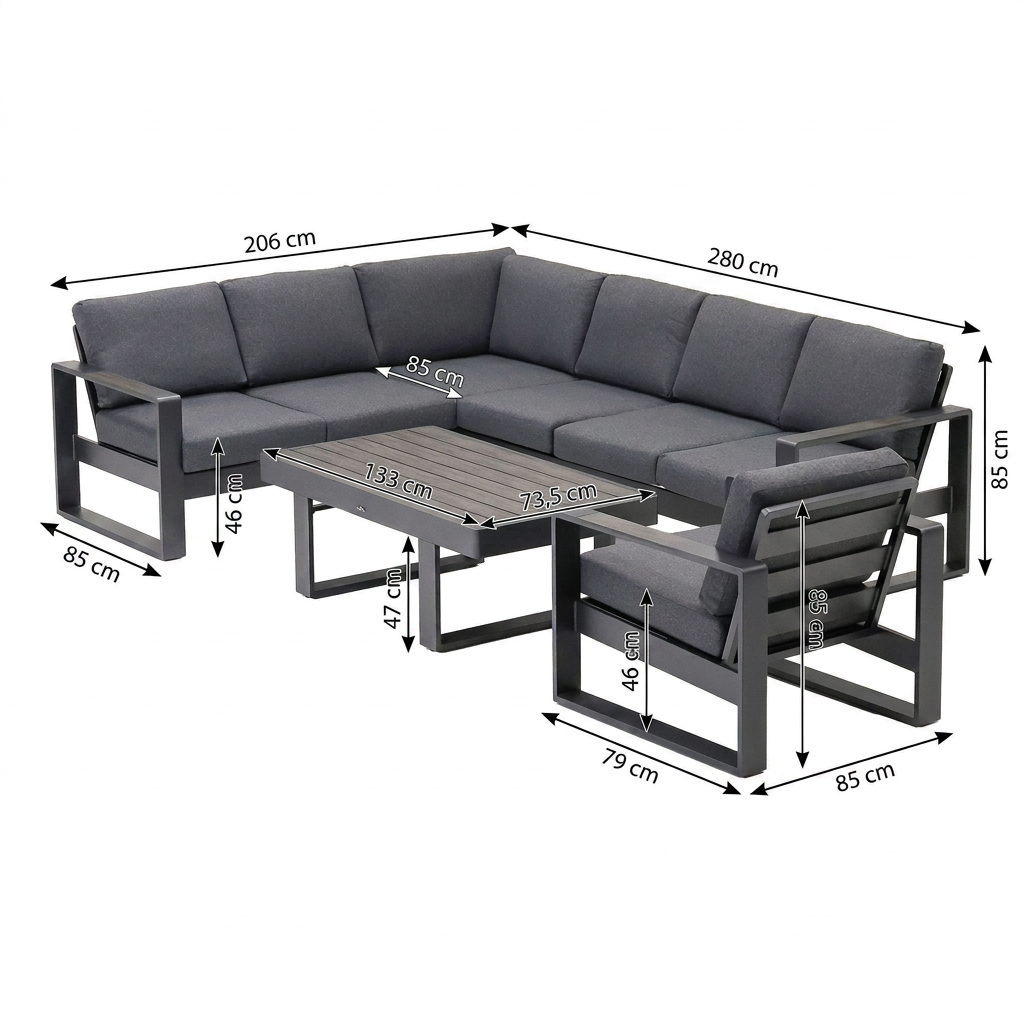 Loungeset Malviza - Antraciet - 7-zits Loungeset Malviza - Antraciet - 7-zits