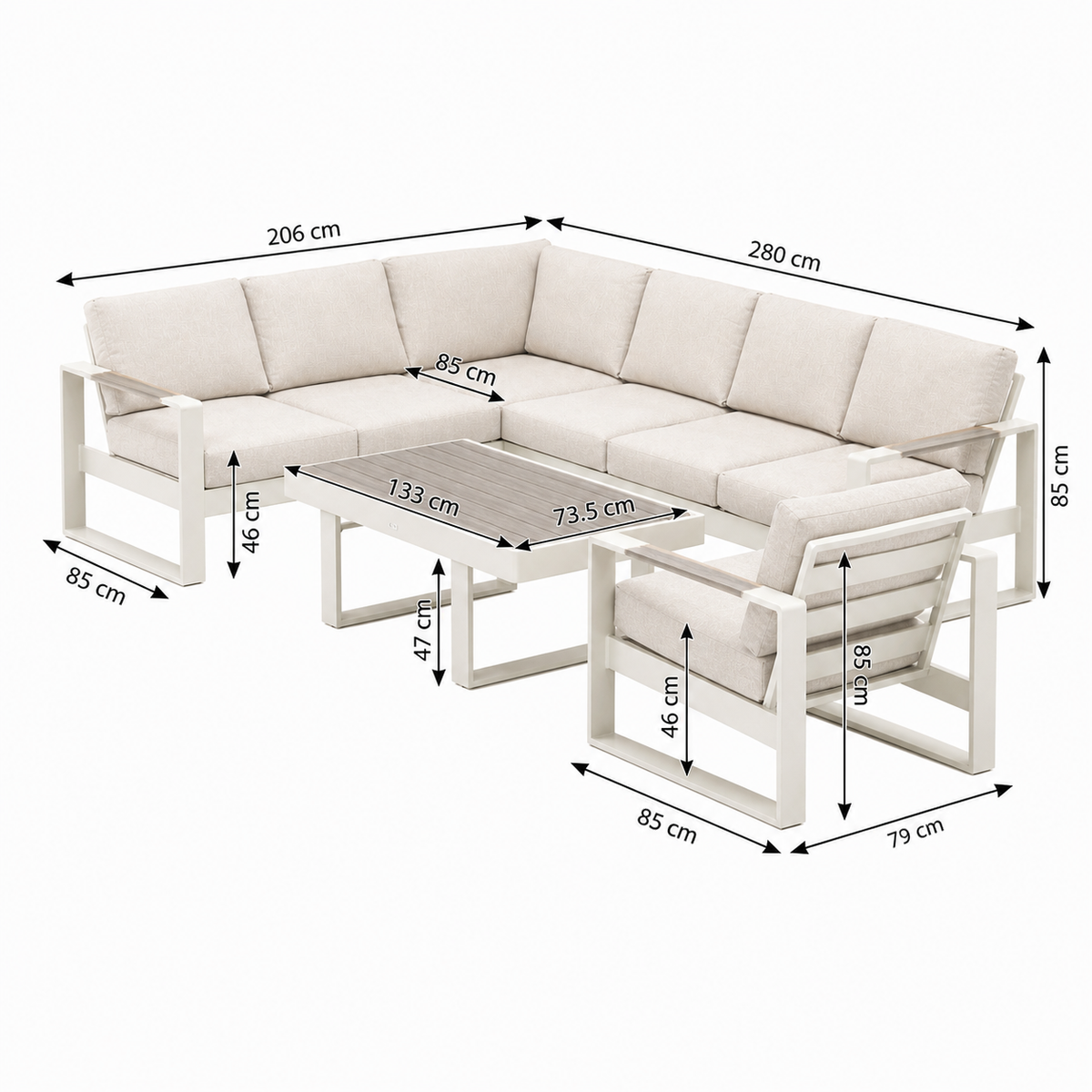 Loungeset Malviza - Creme - 7-zits Loungeset Malviza - Creme - 7-zits