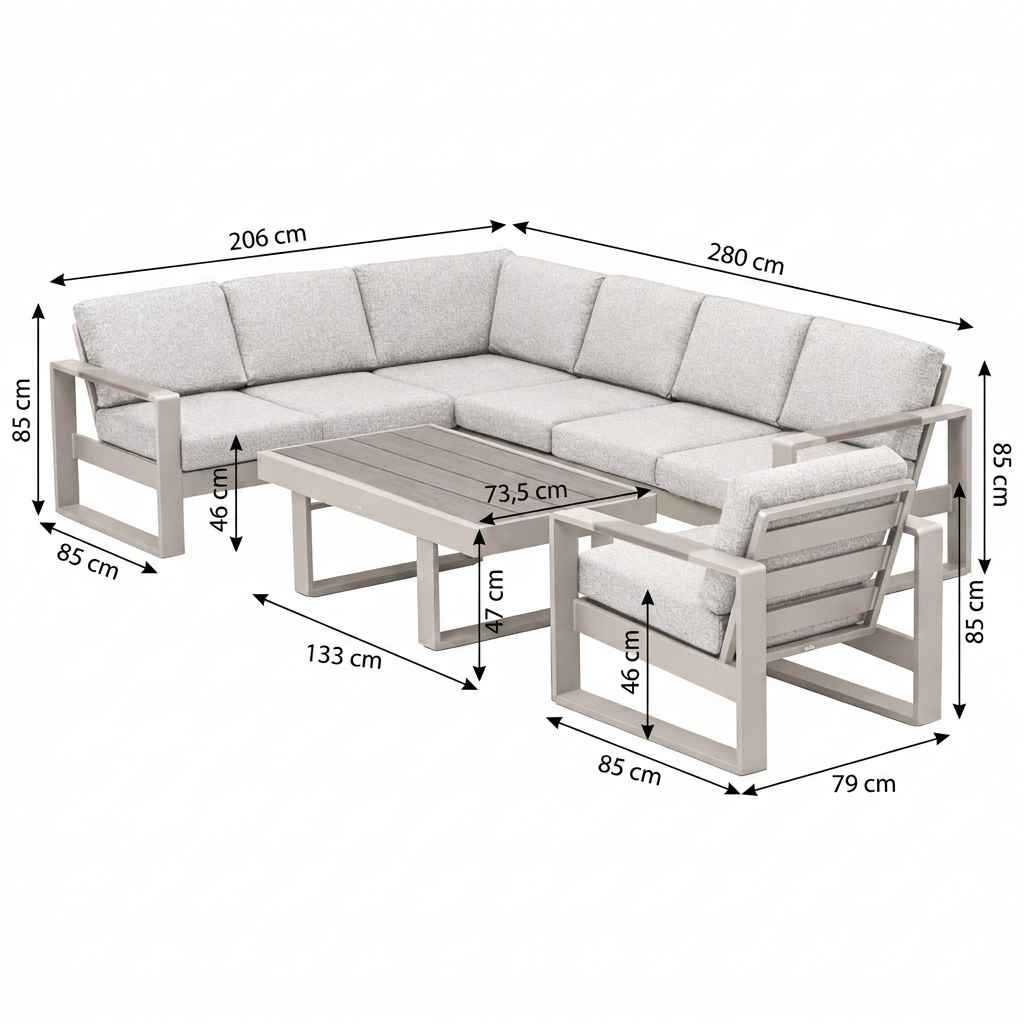 Loungeset Malviza - Latte - 7-zits Loungeset Malviza - Latte - 7-zits