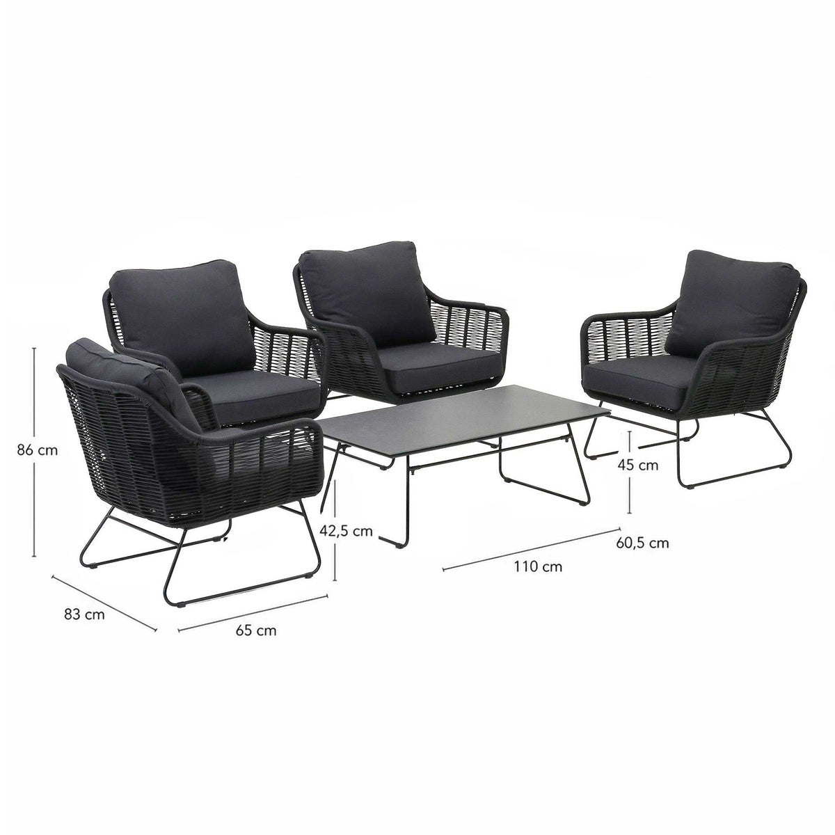 Bank-stoel Loungeset Mezzavia - Zwart - 4-zits Extra Bank-stoel Loungeset Mezzavia - Zwart - 4-zits Extra