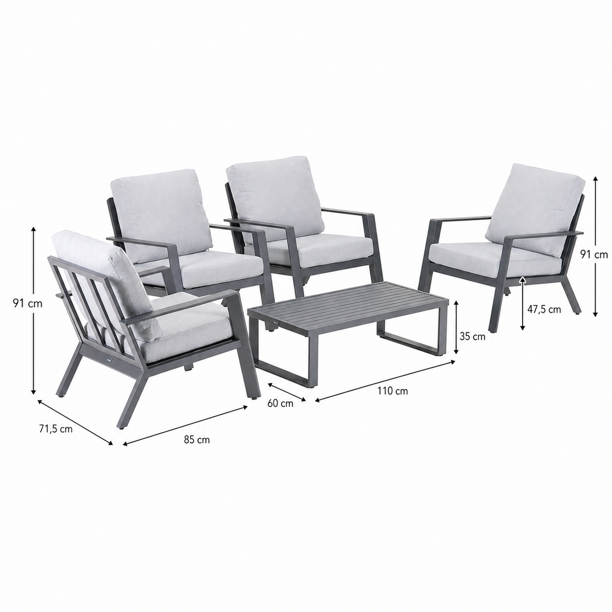 Bank-stoel Loungeset Montaldo - Antraciet - 4-zits Bank-stoel Loungeset Montaldo - Antraciet - 4-zits