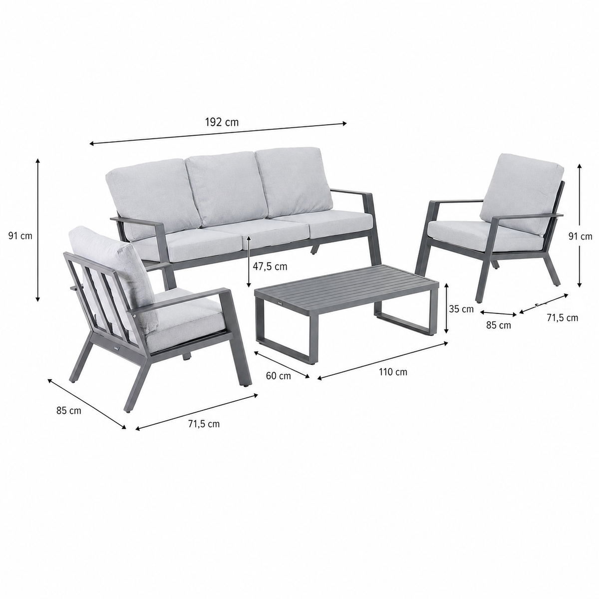 Bank-stoel Loungeset Montaldo - Antraciet - 5-zits Bank-stoel Loungeset Montaldo - Antraciet - 5-zits