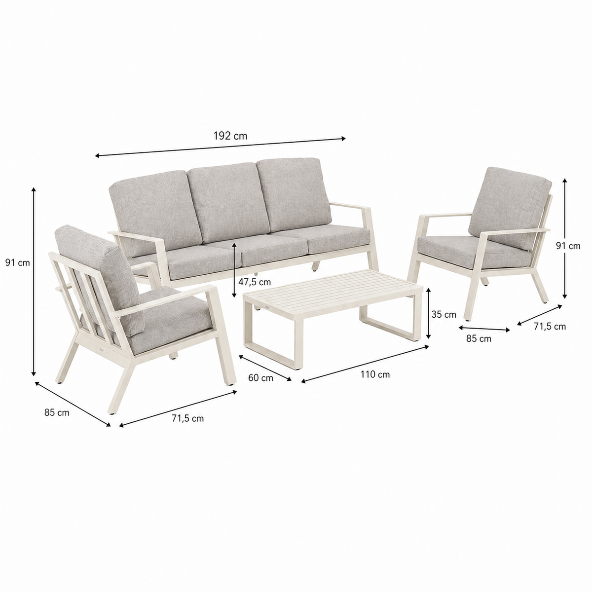 Bank-stoel Loungeset Montaldo - Crème - 5-zits Bank-stoel Loungeset Montaldo - Crème - 5-zits