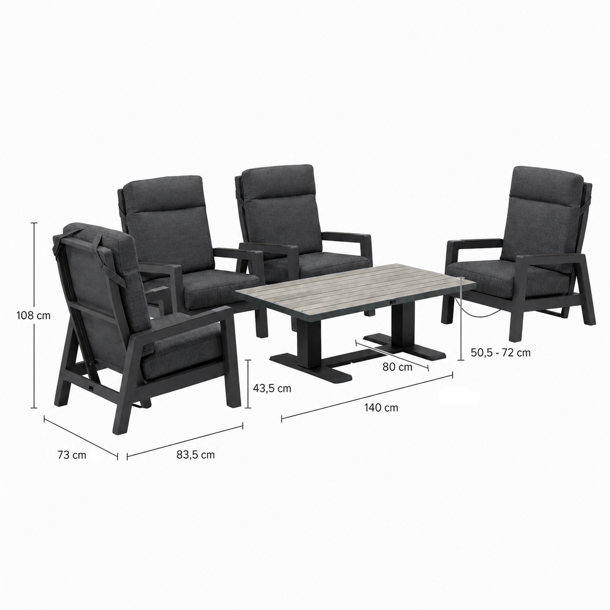 Bank-stoel Loungeset Petroza - Antraciet - 4-zits Bank-stoel Loungeset Petroza - Antraciet - 4-zits
