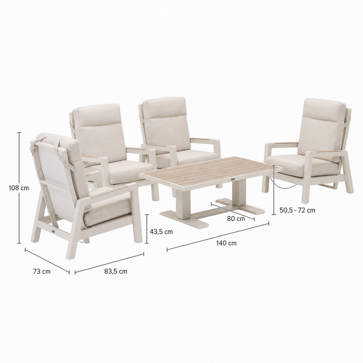 Bank-stoel Loungeset Petroza - Crème - 4-zits Bank-stoel Loungeset Petroza - Crème - 4-zits