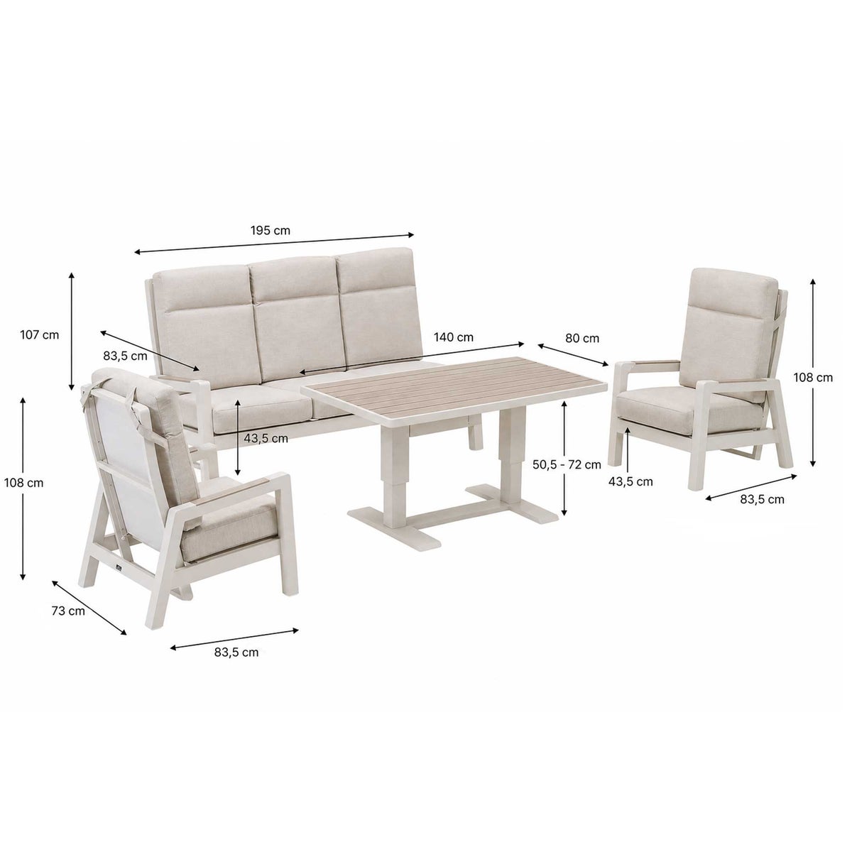 Bank-stoel Loungeset Petroza - Crème - 5-zits Bank-stoel Loungeset Petroza - Crème - 5-zits