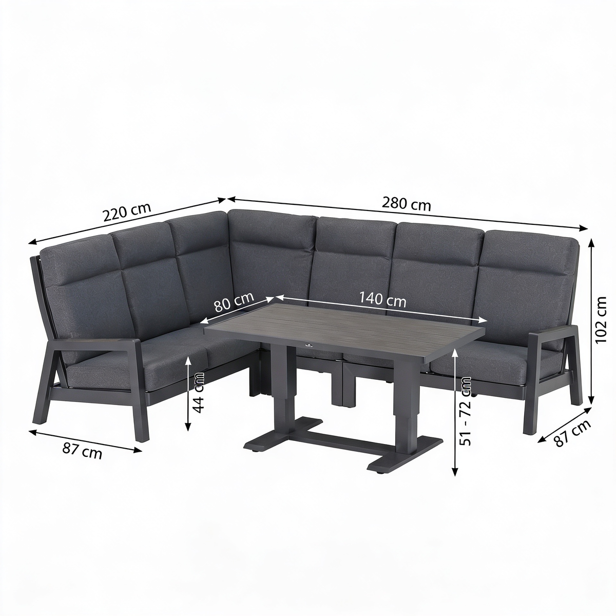 Loungeset Petroza - Antraciet - 6-zits Loungeset Petroza - Antraciet - 6-zits
