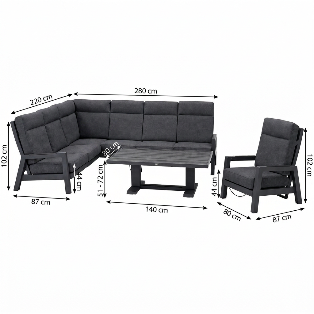 Loungeset Petroza - Antraciet - 7-zits Loungeset Petroza - Antraciet - 7-zits