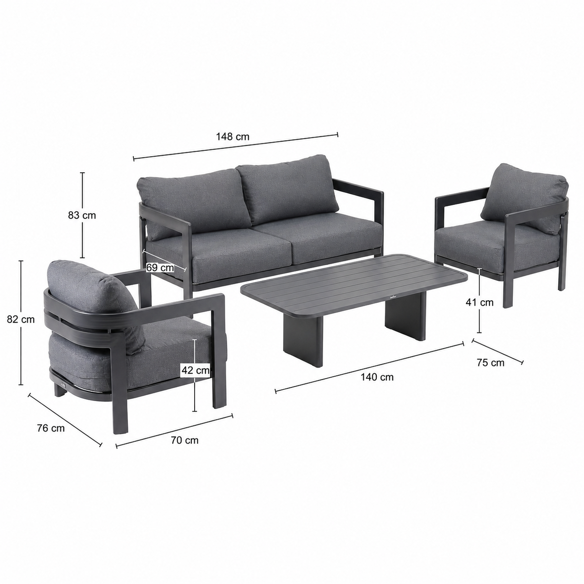 Bank-stoel Loungeset Potenza - Antraciet - 4-zits Bank-stoel Loungeset Potenza - Antraciet - 4-zits