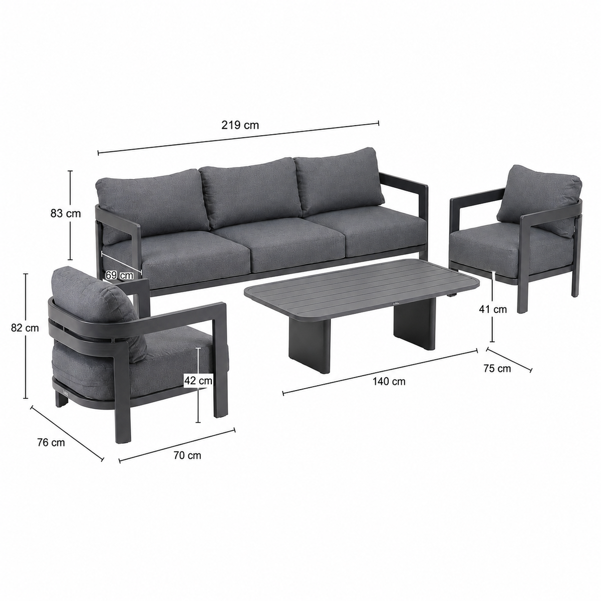 Bank-stoel Loungeset Potenza - Antraciet - 5-zits Bank-stoel Loungeset Potenza - Antraciet - 5-zits
