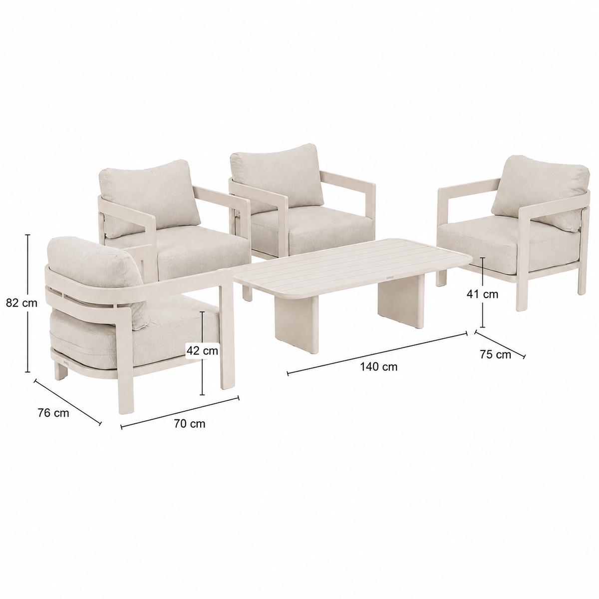 Bank-stoel Loungeset Potenza - Crème - 4-zits Bank-stoel Loungeset Potenza - Crème - 4-zits